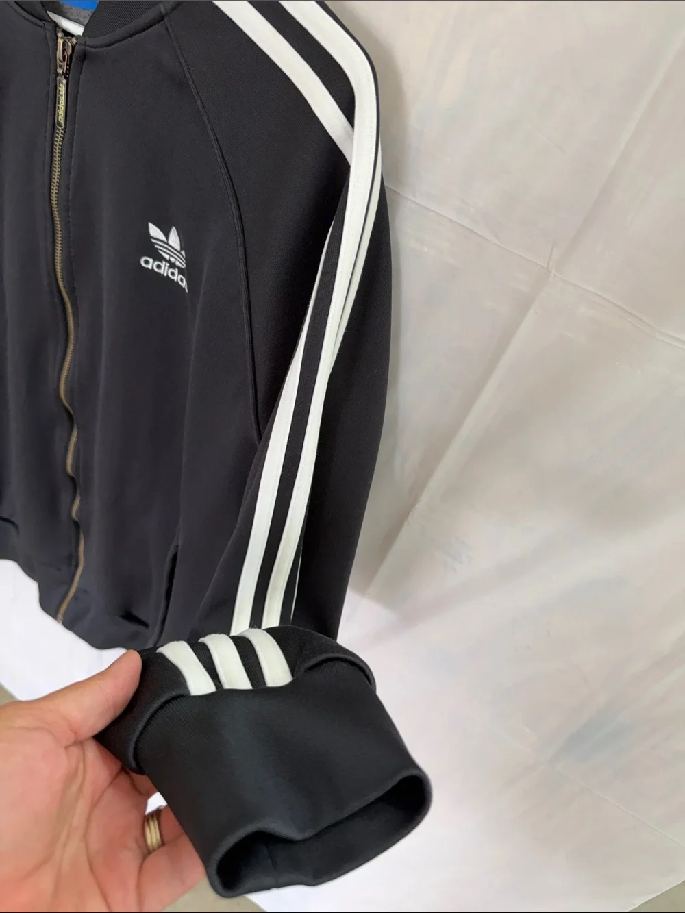 adidas Black Track Jacket with White Three Stripes Vintage